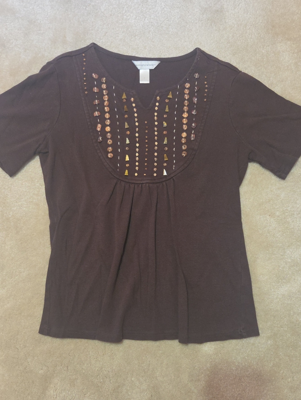 Christopher & Banks Brown Short Sleeve Embellished Tee